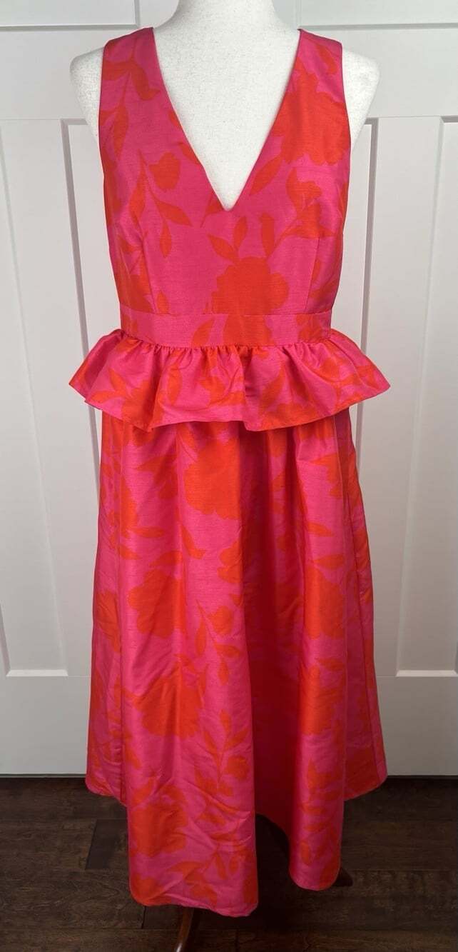 Kate Spade x Target Floral Midi Dress Pink Orange Peplum Fit Flare Size 8